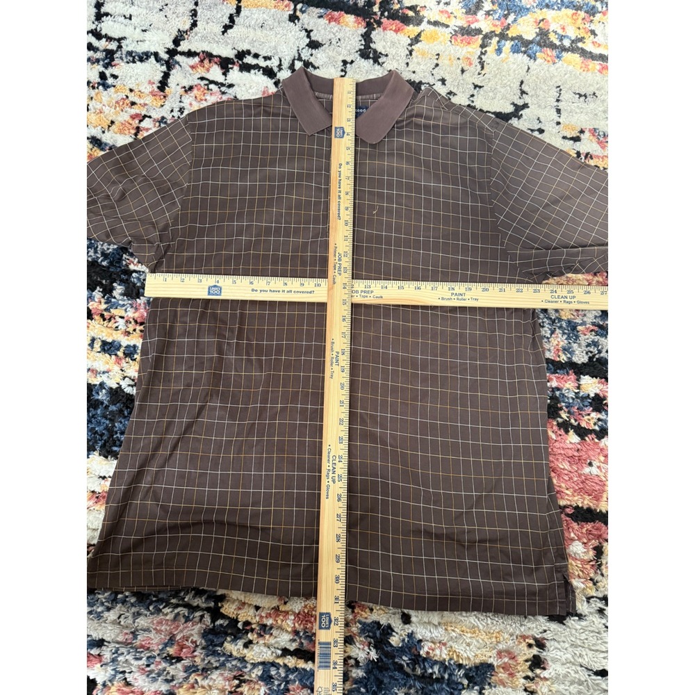 Austin Reed London Brown Grid Check Mercerized Cotton Polo Shirt Mens XL - Picture 3 of 5